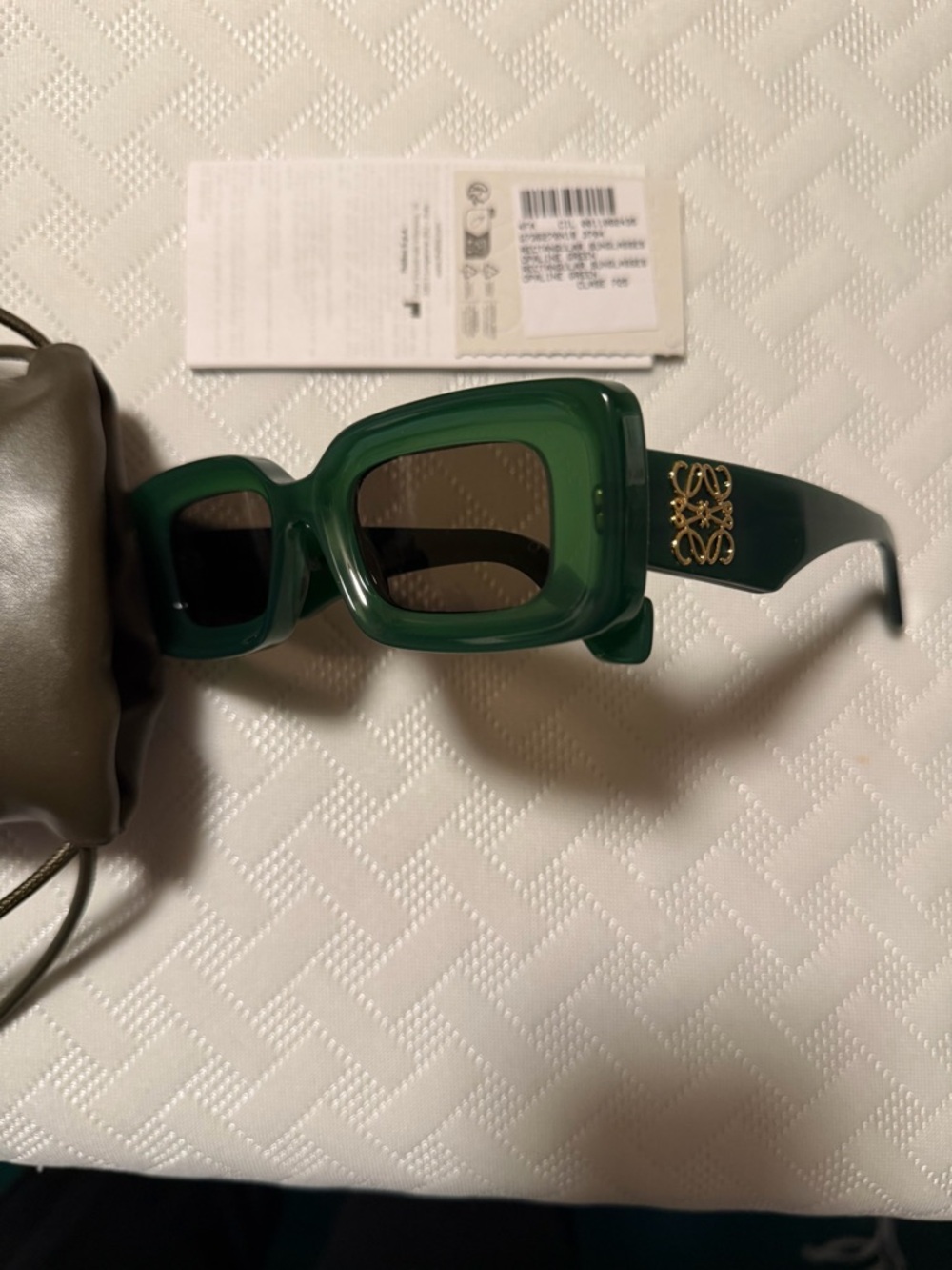 Loewe Green Rectangular Frame Sunglasses, Worn Once